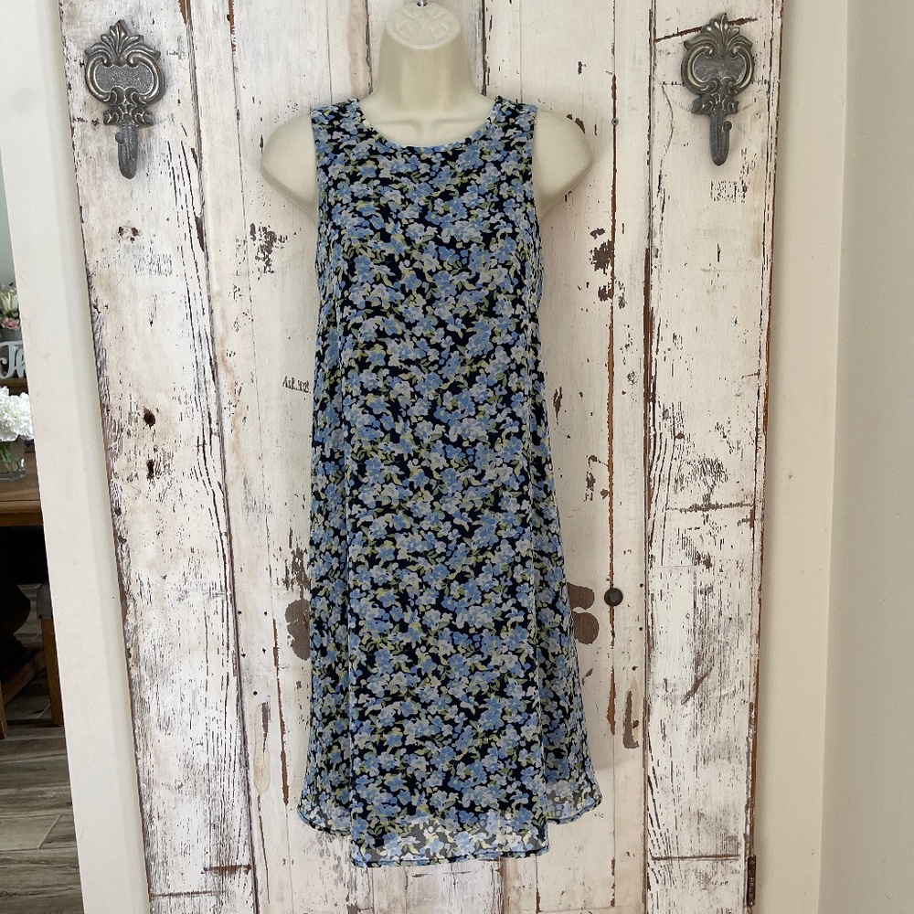 Tommy Hilfiger Size 8 Woman's Navy Blue Green White Floral A-line Shift Dress